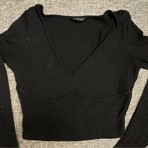 SHEIN Black Ribbed V-Neck Top